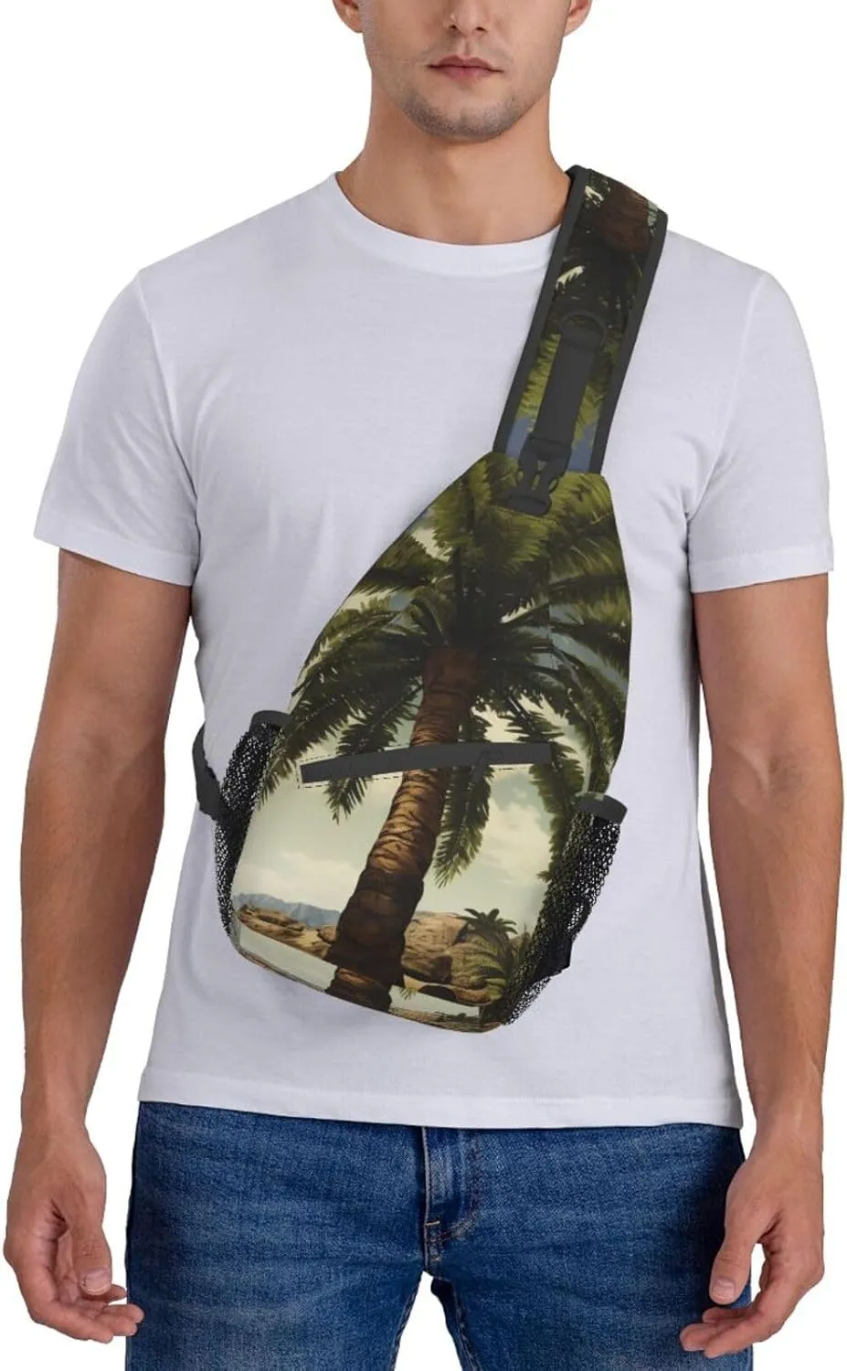 Sling Bag for Women Men Palm Tree Tropical Cross Chest Bag Diagonally Casual Fashion Travel Hiking Daypack