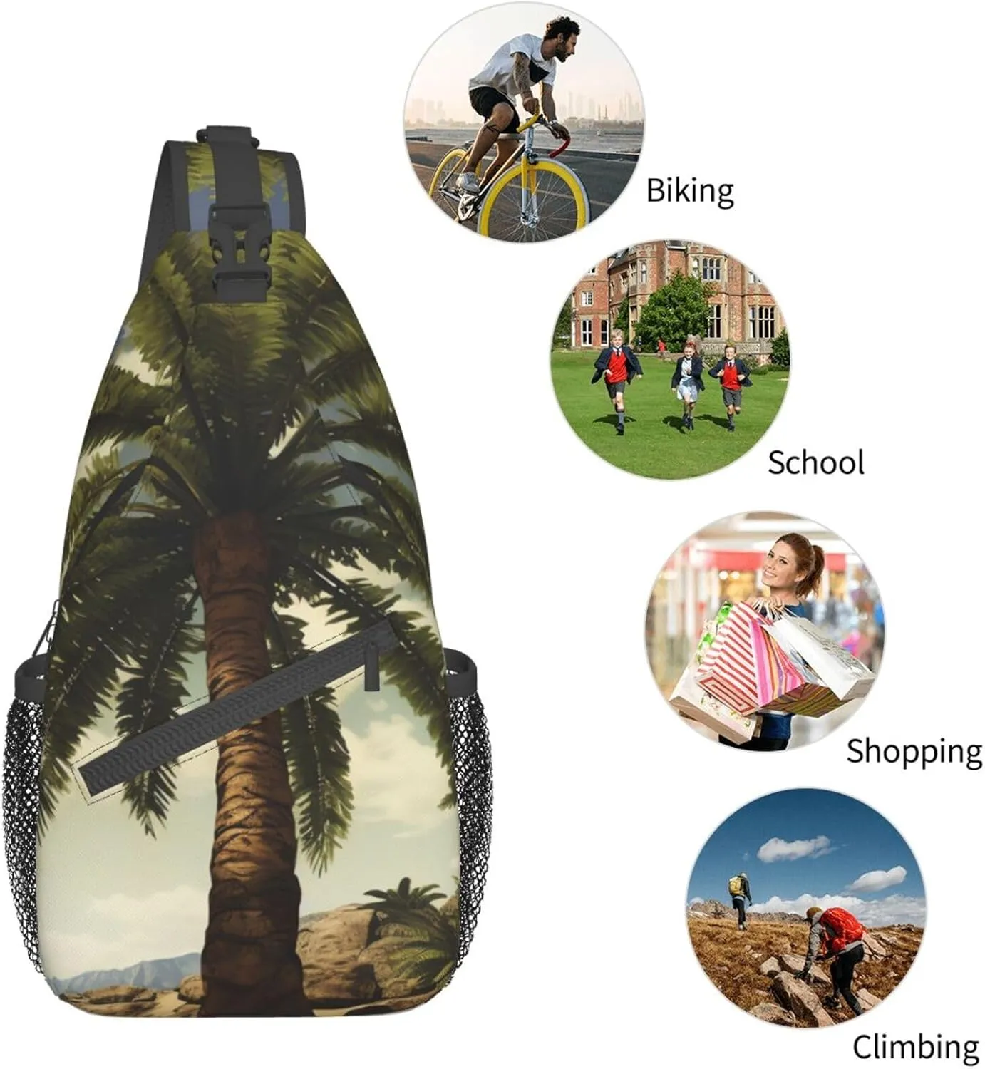 Sling Bag for Women Men Palm Tree Tropical Cross Chest Bag Diagonally Casual Fashion Travel Hiking Daypack