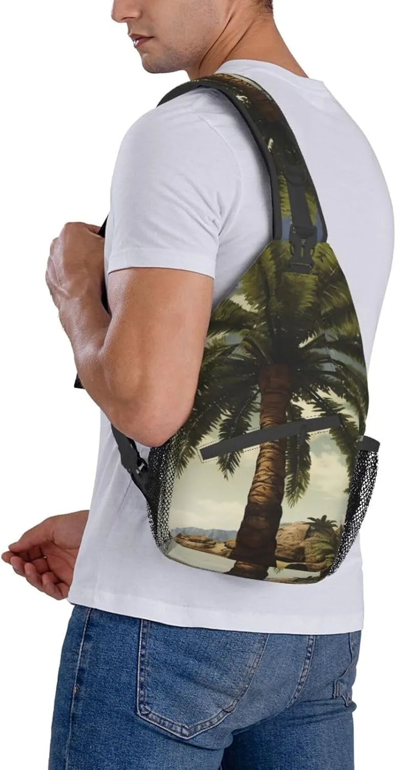 Sling Bag for Women Men Palm Tree Tropical Cross Chest Bag Diagonally Casual Fashion Travel Hiking Daypack