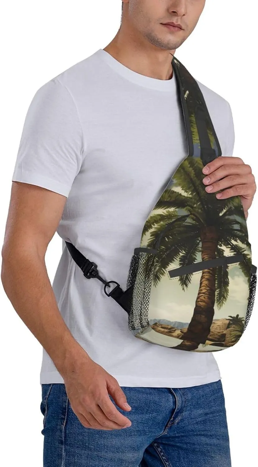 Sling Bag for Women Men Palm Tree Tropical Cross Chest Bag Diagonally Casual Fashion Travel Hiking Daypack