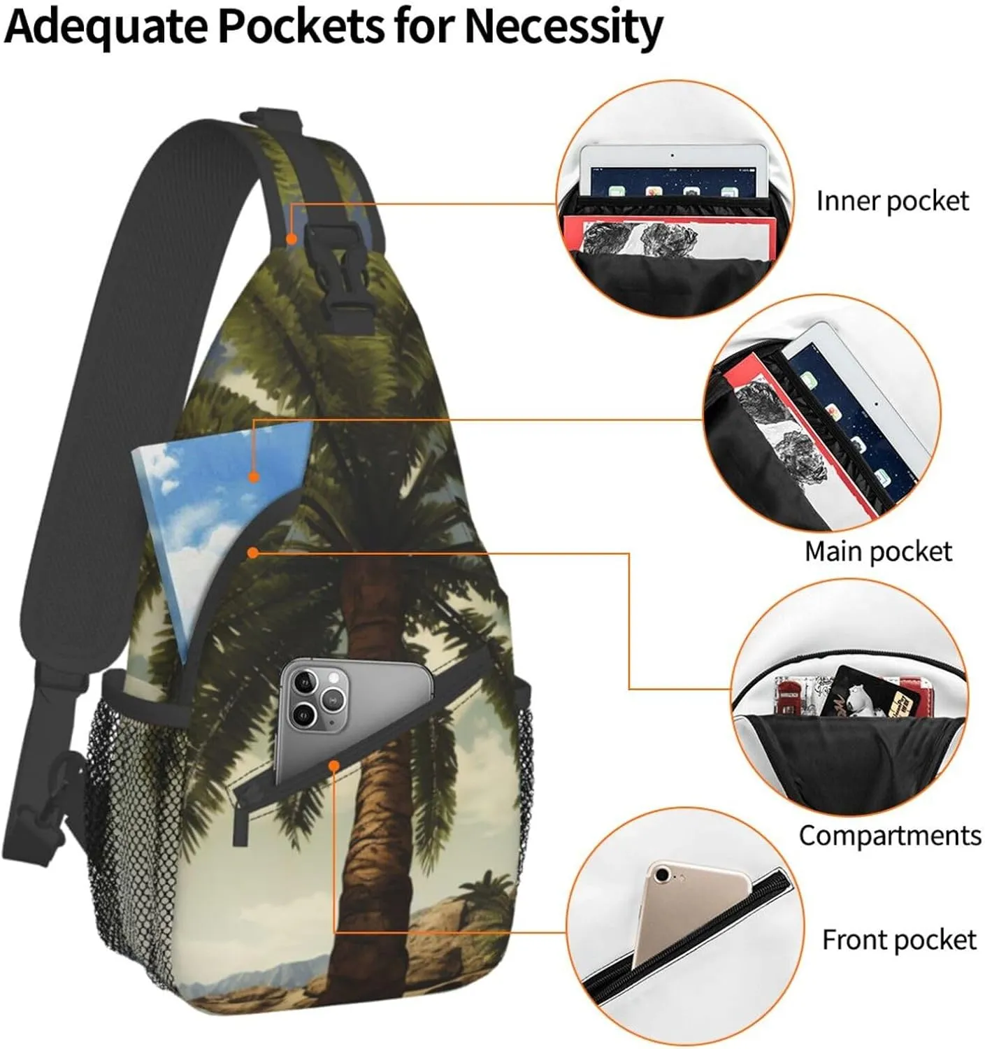 Sling Bag for Women Men Palm Tree Tropical Cross Chest Bag Diagonally Casual Fashion Travel Hiking Daypack