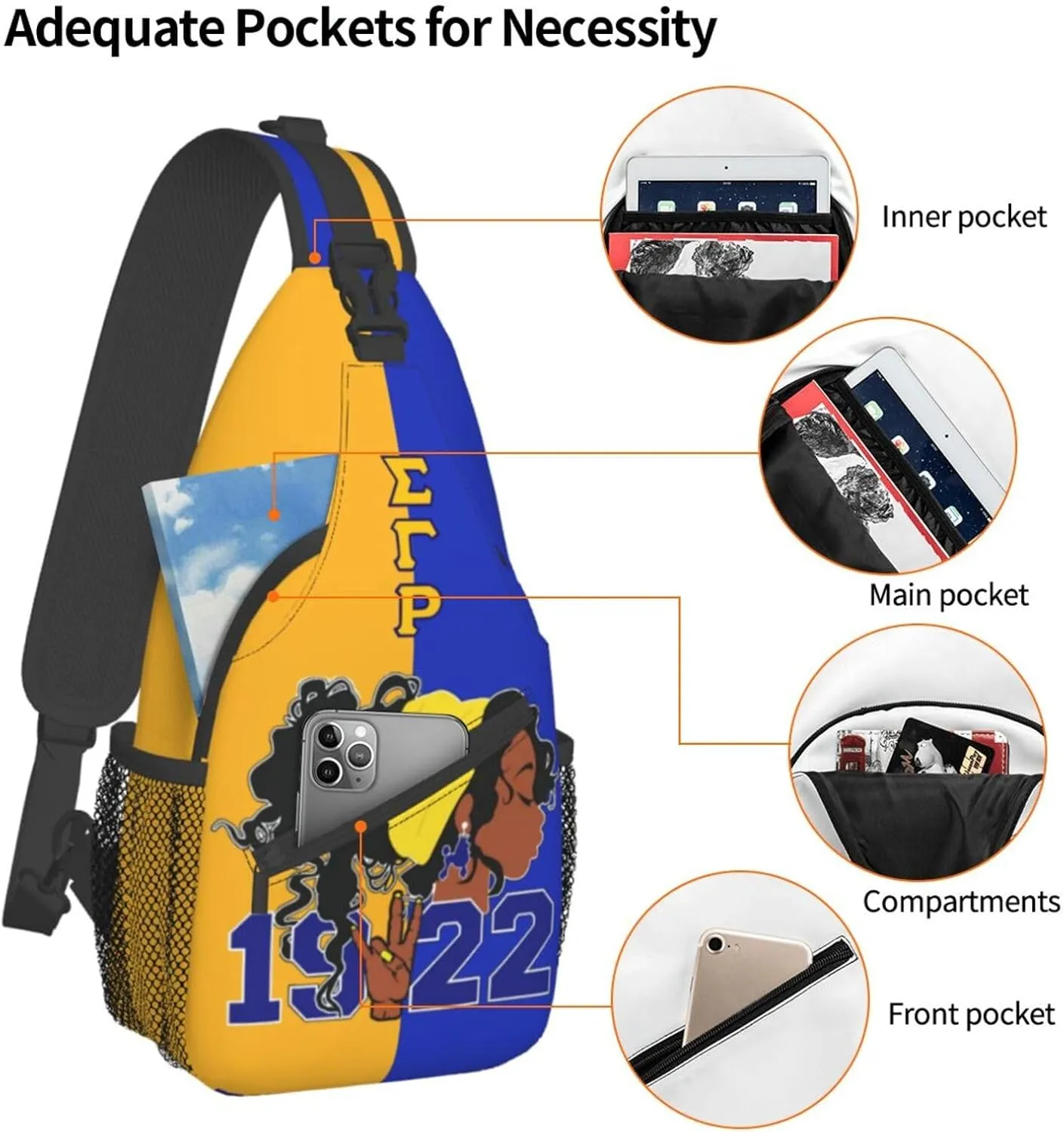 Sling Bag for Women Sorority Gifts Lightweight Crossbody Daypack with Adjustable Chest Bag for Sports Travel, Hiking