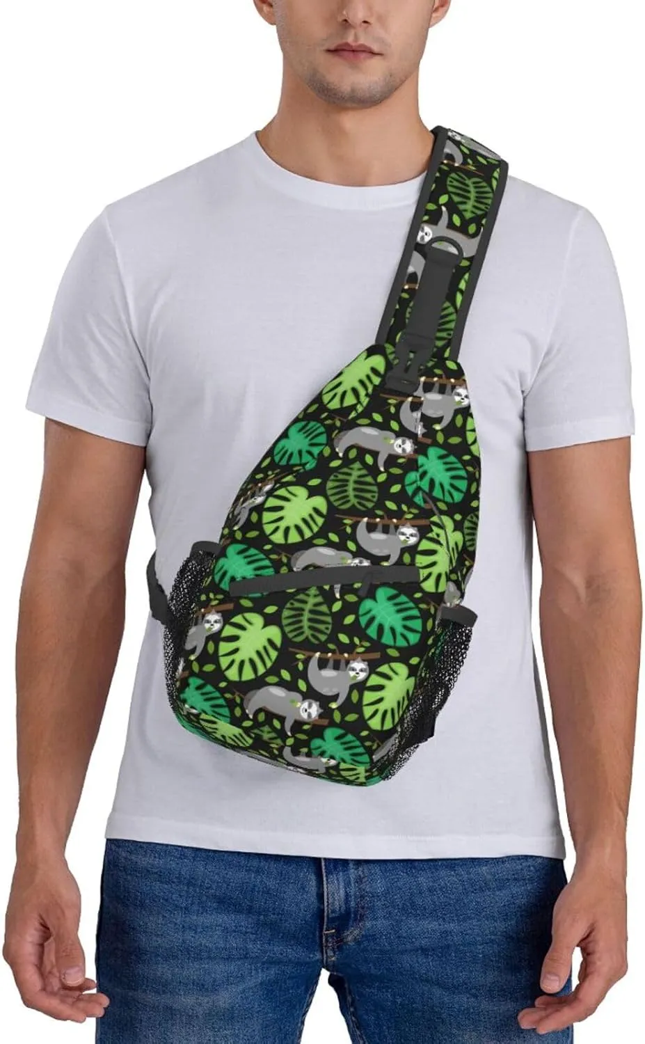 Sloths Tree Branch Leaves Small Sling Bag for Men Women Crossbody Sling Backpack Travel Hiking Daypack Shoulder Chest Bag with Adjustable Strap
