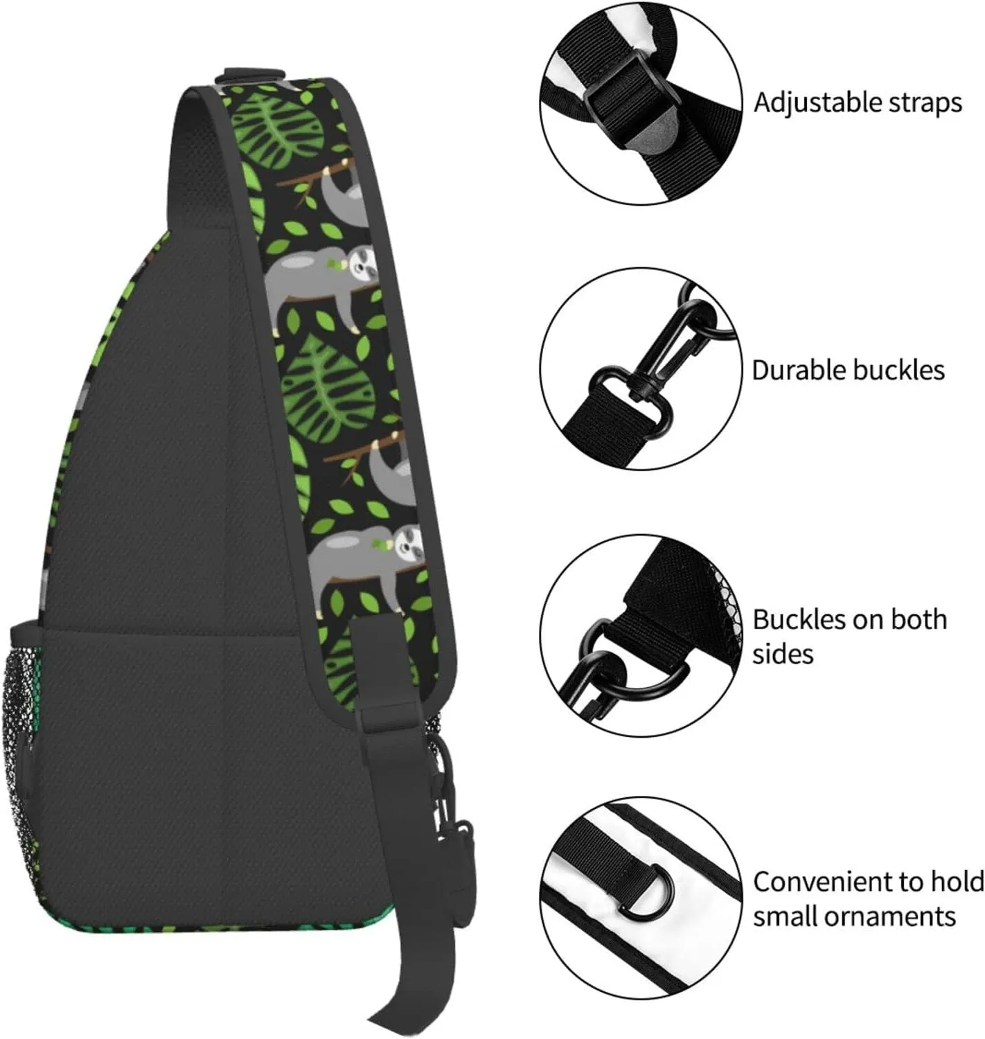 Sloths Tree Branch Leaves Small Sling Bag for Men Women Crossbody Sling Backpack Travel Hiking Daypack Shoulder Chest Bag with Adjustable Strap