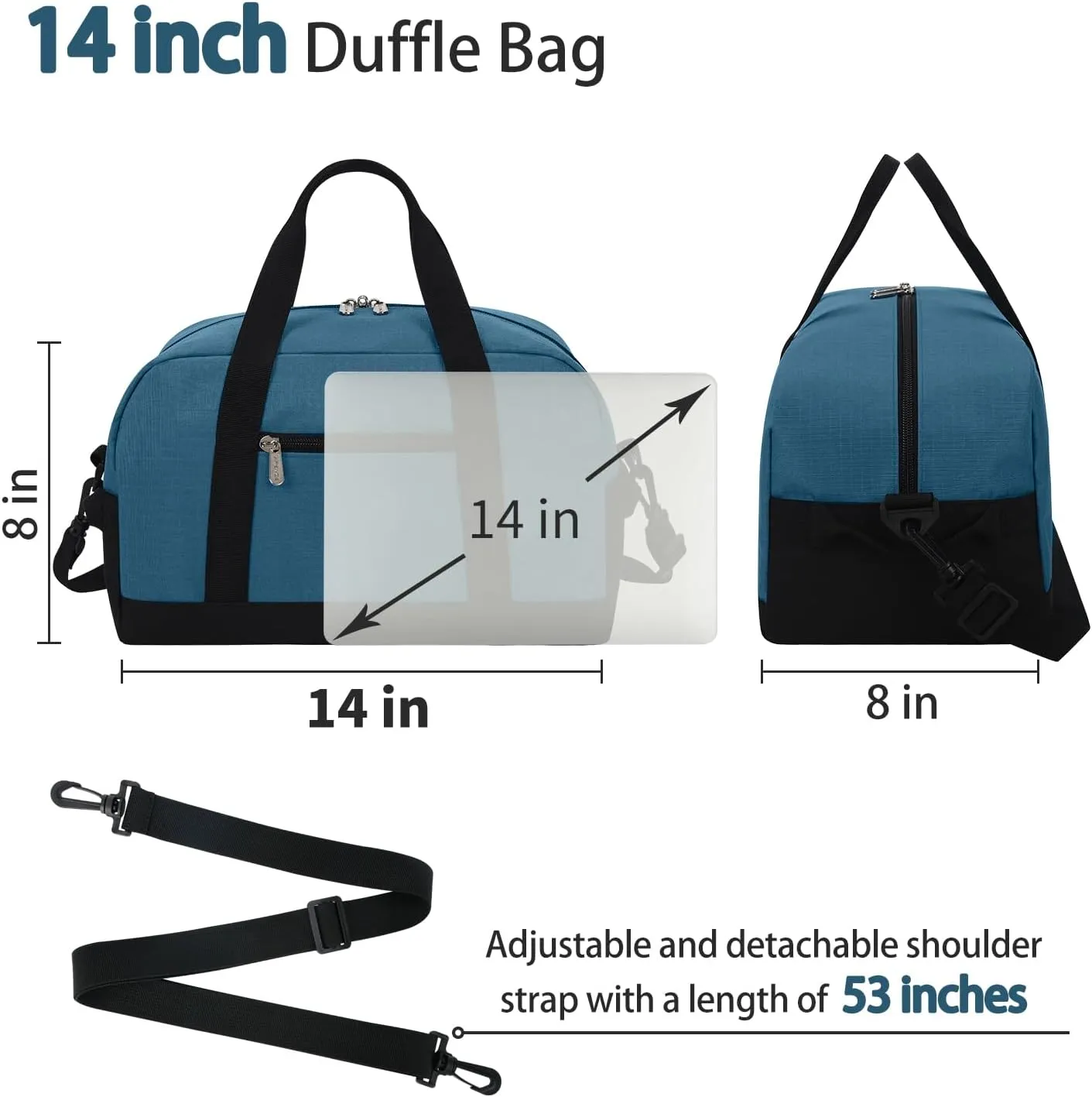 Small Gym Bag 14 inch lightweight Carry On Mini Duffel Bag for Travel Sport - Blue