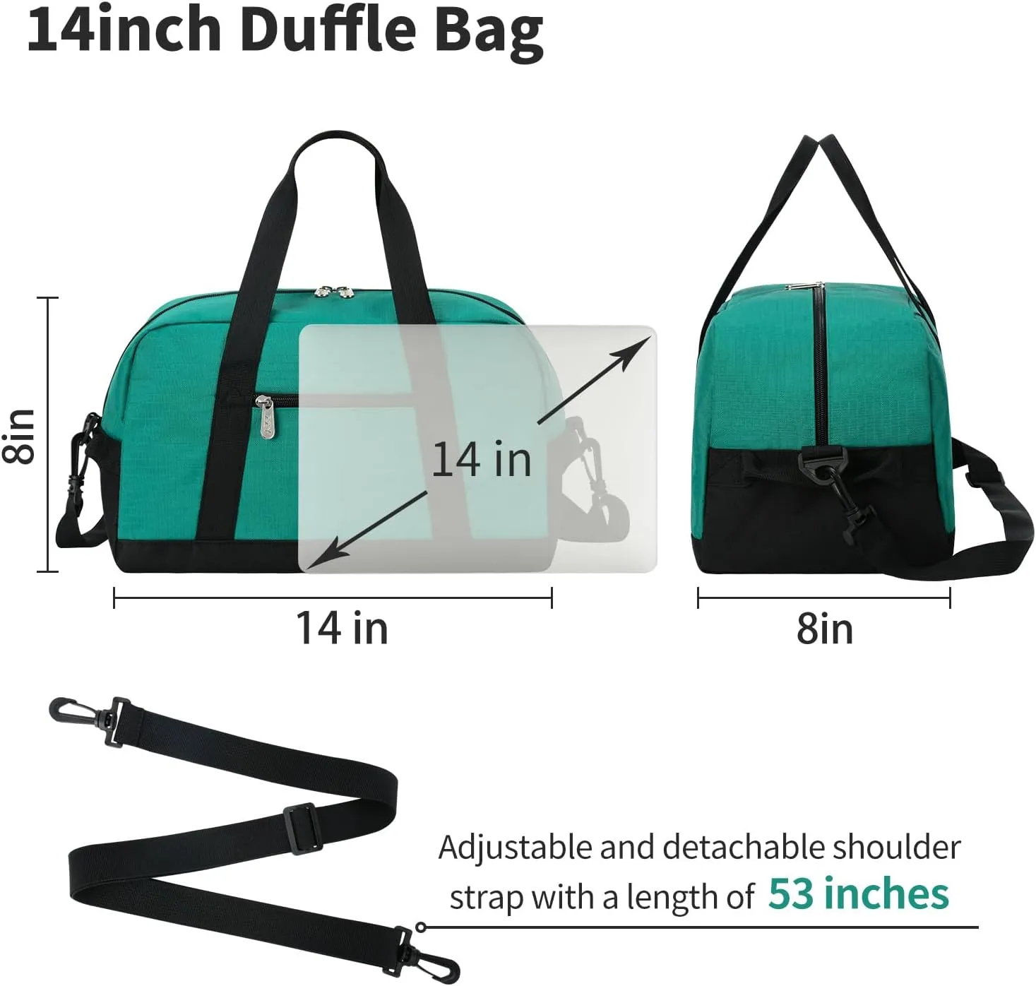 Small Gym Bag 14 inch lightweight Carry On Mini Duffel Bag for Travel Sport - Green