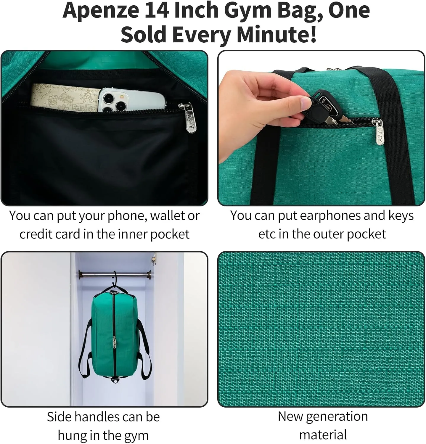 Small Gym Bag 14 inch lightweight Carry On Mini Duffel Bag for Travel Sport - Green