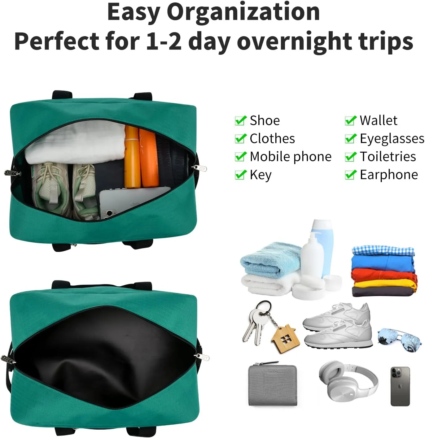 Small Gym Bag 14 inch lightweight Carry On Mini Duffel Bag for Travel Sport - Green