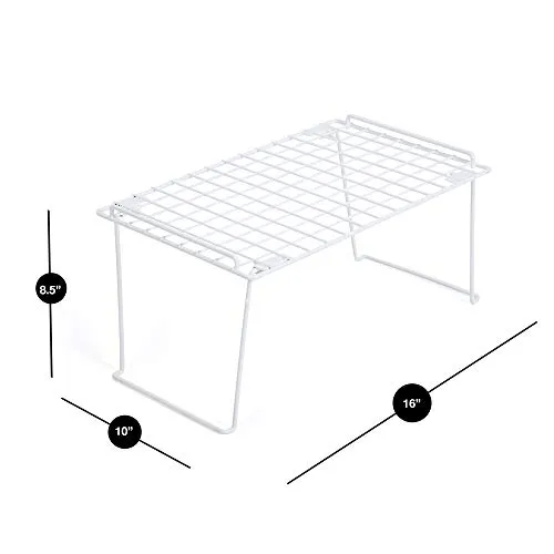 Smart Design Stacking Cabinet Shelf Rack - Large (16 x 10 Inch) - Steel Metal Wire - Cupboard, Plate, Dish, Counter & Pantry Organizer Organization - Kitchen [White]