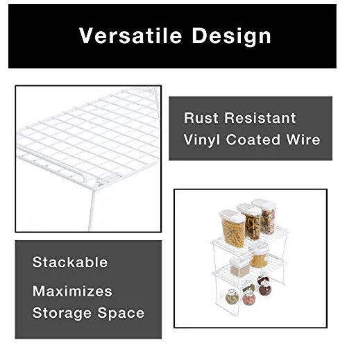 Smart Design Stacking Cabinet Shelf Rack - Large (16 x 10 Inch) - Steel Metal Wire - Cupboard, Plate, Dish, Counter & Pantry Organizer Organization - Kitchen [White]