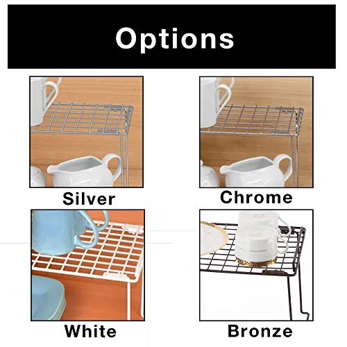 Smart Design Stacking Cabinet Shelf Rack - Large (16 x 10 Inch) - Steel Metal Wire - Cupboard, Plate, Dish, Counter & Pantry Organizer Organization - Kitchen [White]