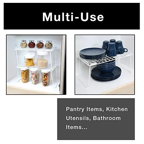 Smart Design Stacking Cabinet Shelf Rack - Large (16 x 10 Inch) - Steel Metal Wire - Cupboard, Plate, Dish, Counter & Pantry Organizer Organization - Kitchen [White]