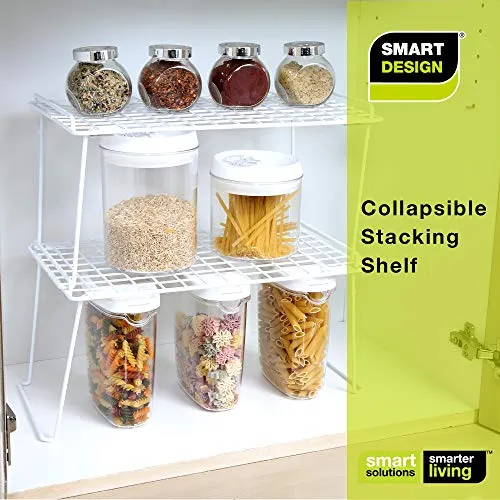 Smart Design Stacking Cabinet Shelf Rack - Large (16 x 10 Inch) - Steel Metal Wire - Cupboard, Plate, Dish, Counter & Pantry Organizer Organization - Kitchen [White]