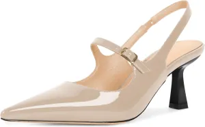 Soireelady Womens Kitten Heels, Pointed Toe Slingback Low Heels Closed Toe Slip On Pumps Wedding Dress Shoes 2.5 Inch