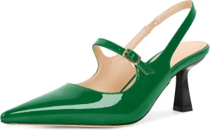 Soireelady Womens Kitten Heels, Pointed Toe Slingback Low Heels Closed Toe Slip On Pumps Wedding Dress Shoes 2.5 Inch