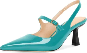 Soireelady Womens Kitten Heels, Pointed Toe Slingback Low Heels Closed Toe Slip On Pumps Wedding Dress Shoes 2.5 Inch