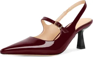 Soireelady Womens Kitten Heels, Pointed Toe Slingback Low Heels Closed Toe Slip On Pumps Wedding Dress Shoes 2.5 Inch