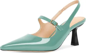 Soireelady Womens Kitten Heels, Pointed Toe Slingback Low Heels Closed Toe Slip On Pumps Wedding Dress Shoes 2.5 Inch
