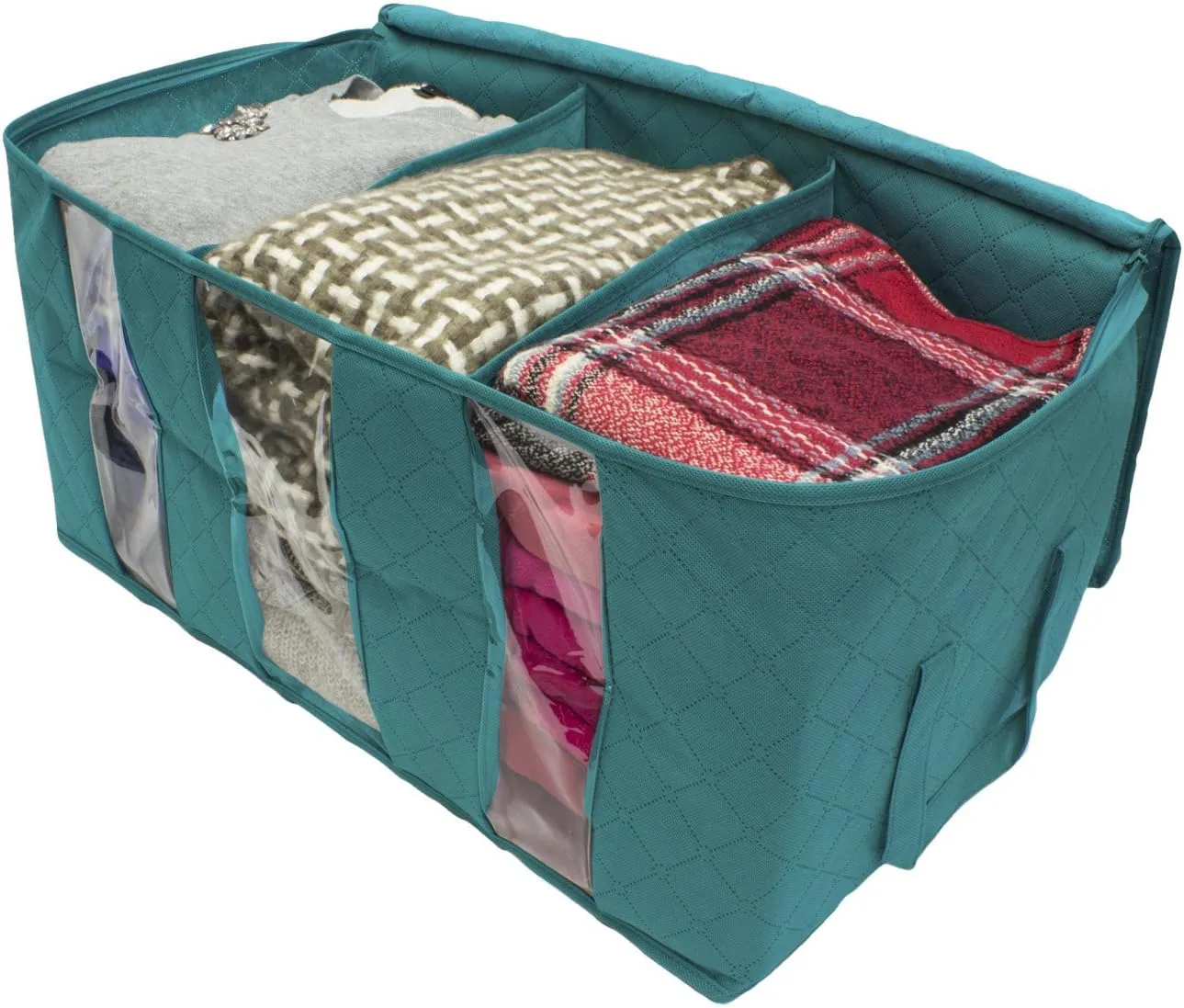Sorbus Foldable Storage Bag Organizers, 3 Sections, Great for Clothes, Blankets, Closets, Bedrooms, and More, 2-Pack (Aqua)