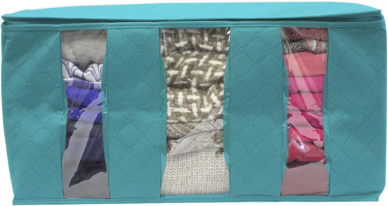 Sorbus Foldable Storage Bag Organizers, 3 Sections, Great for Clothes, Blankets, Closets, Bedrooms, and More, 2-Pack (Aqua)