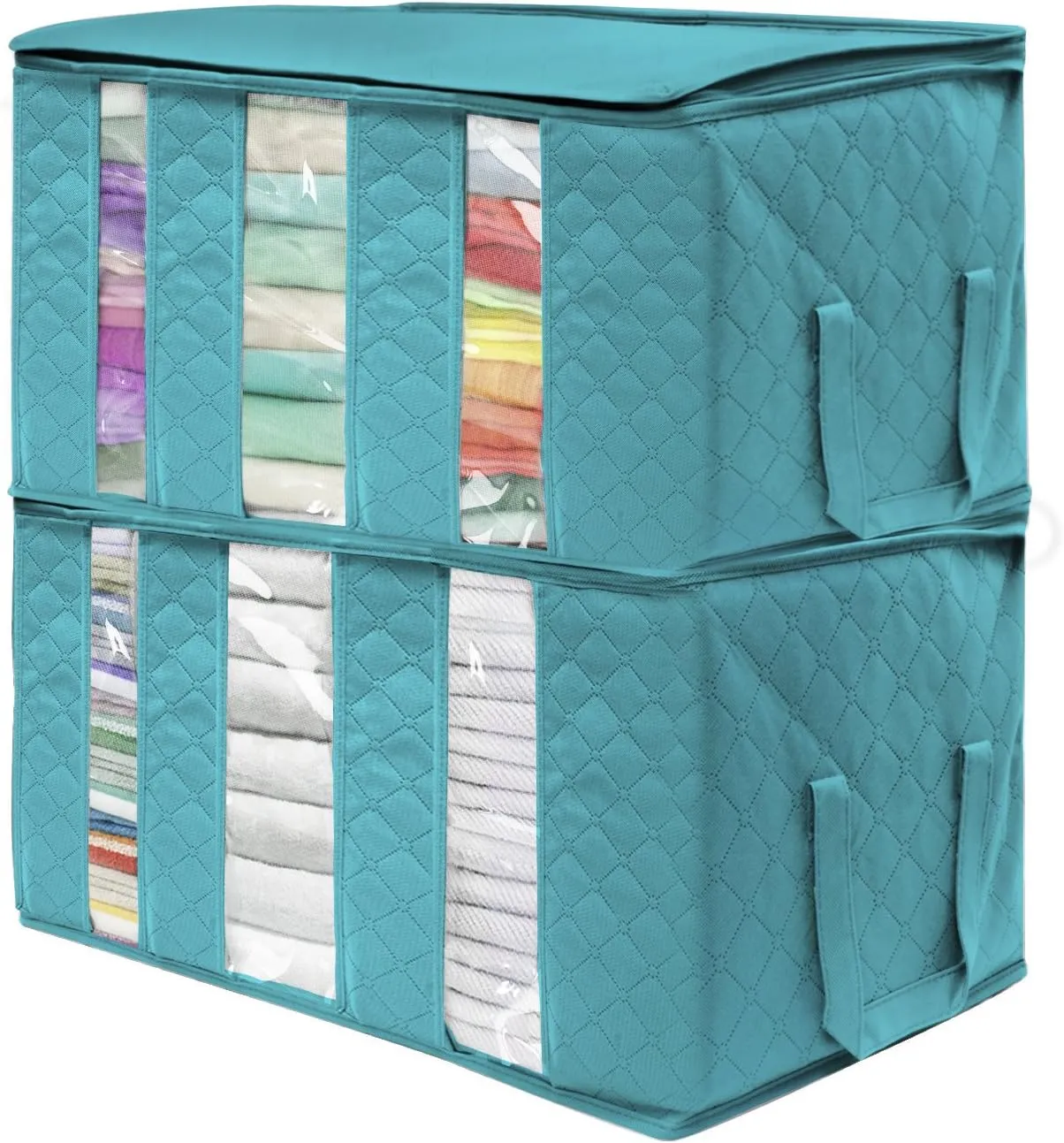 Sorbus Foldable Storage Bag Organizers, 3 Sections, Great for Clothes, Blankets, Closets, Bedrooms, and More, 2-Pack (Aqua)