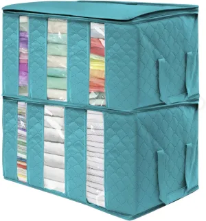 Sorbus Foldable Storage Bag Organizers, 3 Sections, Great for Clothes, Blankets, Closets, Bedrooms, and More, 2-Pack (Aqua)