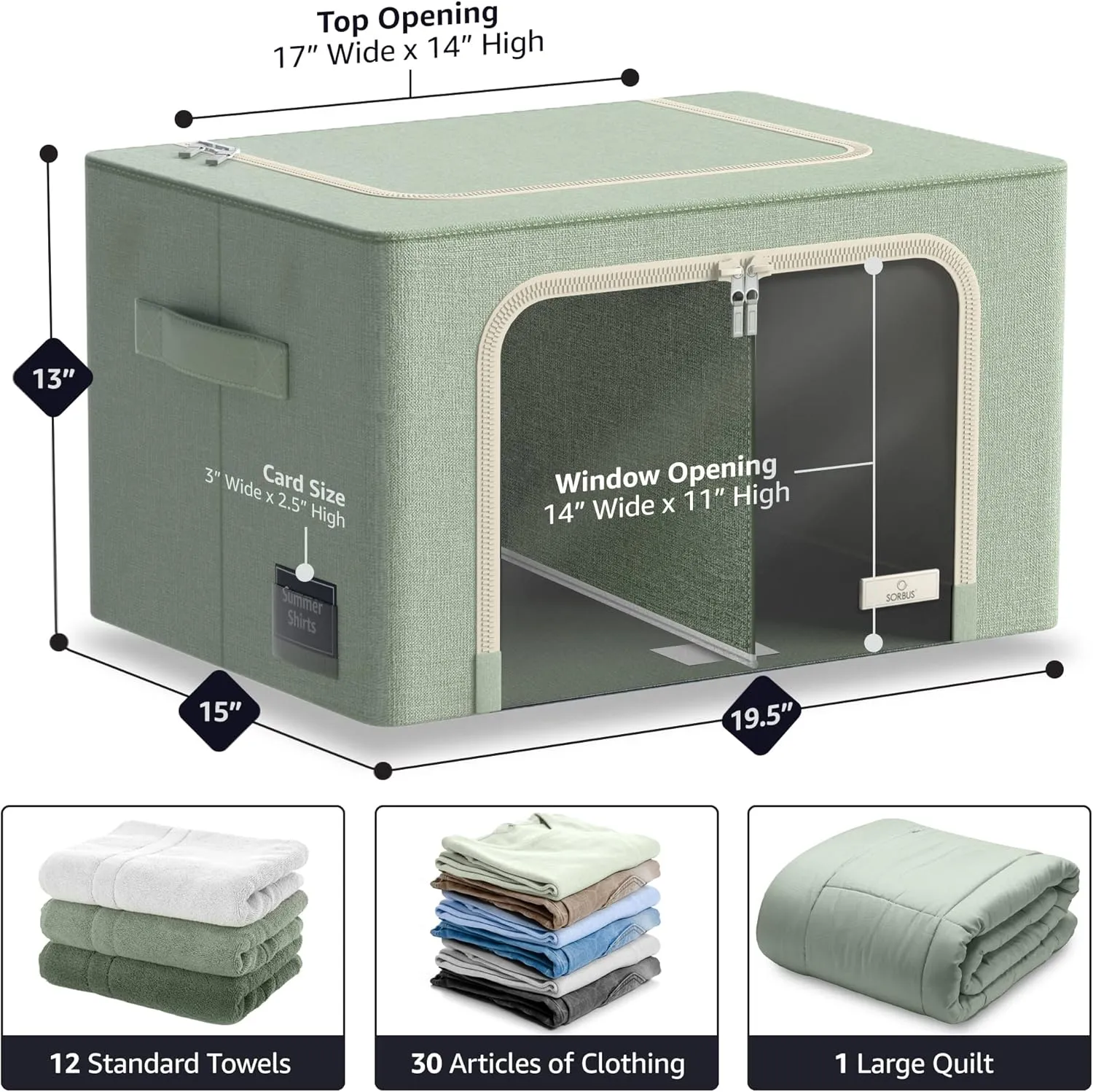 Sorbus Storage Bins with Divided Interior - Large Stackable & Foldable Organizer Containers with Metal Frame, Oxford Fabric, Large Window & Carry Handles - Organization for Bedroom, Linens & Clothes