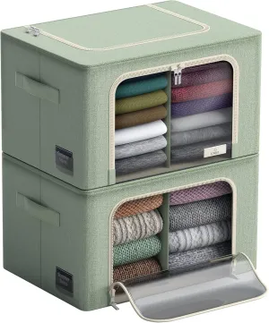 Sorbus Storage Bins with Divided Interior - Large Stackable & Foldable Organizer Containers with Metal Frame, Oxford Fabric, Large Window & Carry Handles - Organization for Bedroom, Linens & Clothes