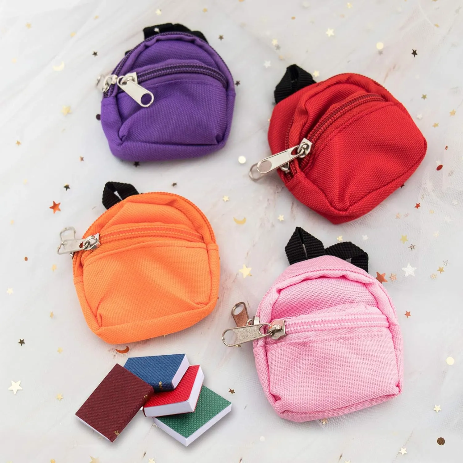 SOTOGO 31 Pieces Doll Accessories Include 10 Pieces Mini Doll Backpacks Mini Doll Bag Cute Zipper Backpack Mini Books Backpacks and 21 Pieces Miniatures Doll Books for Doll Accessories
