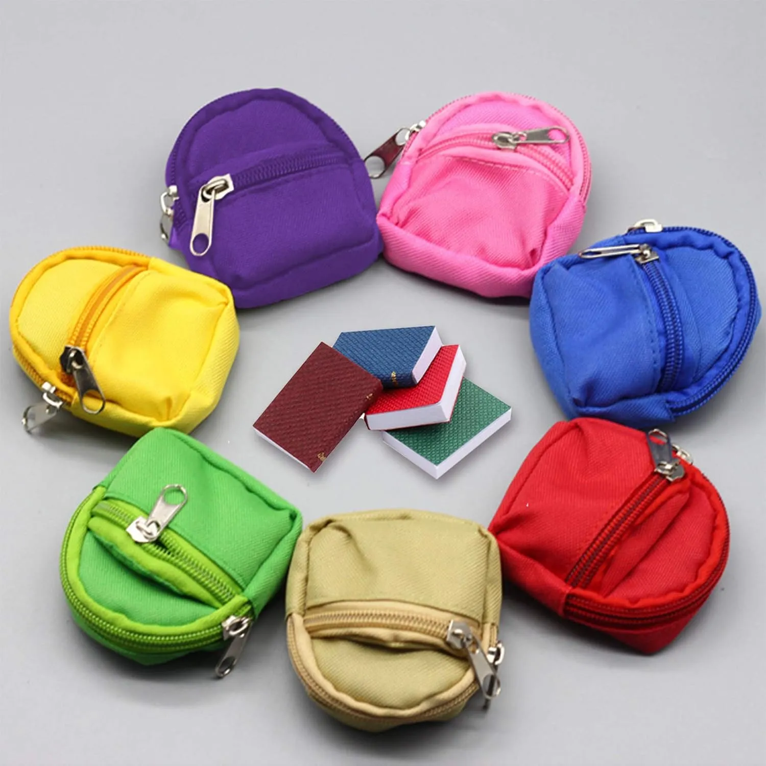 SOTOGO 31 Pieces Doll Accessories Include 10 Pieces Mini Doll Backpacks Mini Doll Bag Cute Zipper Backpack Mini Books Backpacks and 21 Pieces Miniatures Doll Books for Doll Accessories