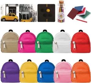 SOTOGO 31 Pieces Doll Accessories Include 10 Pieces Mini Doll Backpacks Mini Doll Bag Cute Zipper Backpack Mini Books Backpacks and 21 Pieces Miniatures Doll Books for Doll Accessories