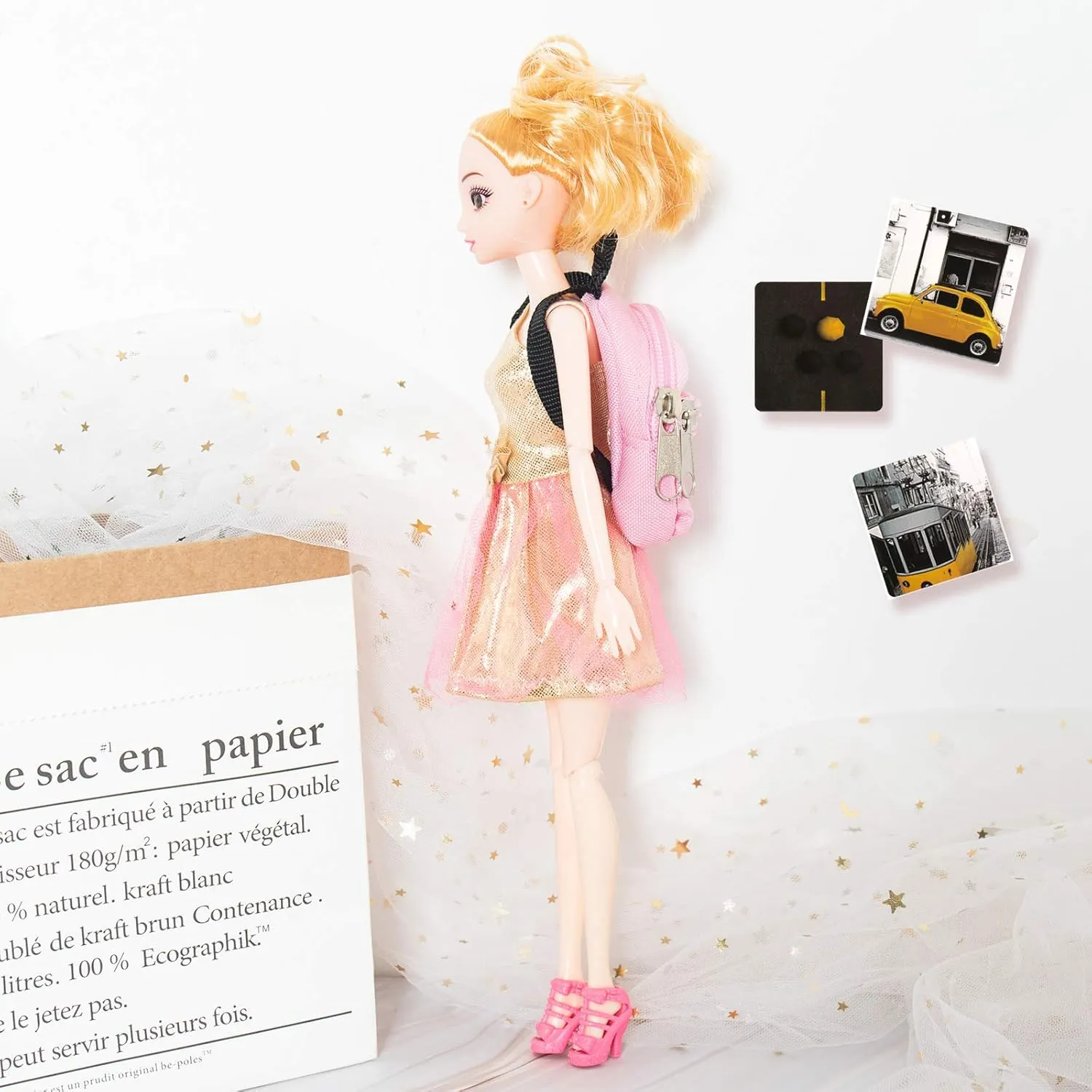 SOTOGO 31 Pieces Doll Accessories Include 10 Pieces Mini Doll Backpacks Mini Doll Bag Cute Zipper Backpack Mini Books Backpacks and 21 Pieces Miniatures Doll Books for Doll Accessories