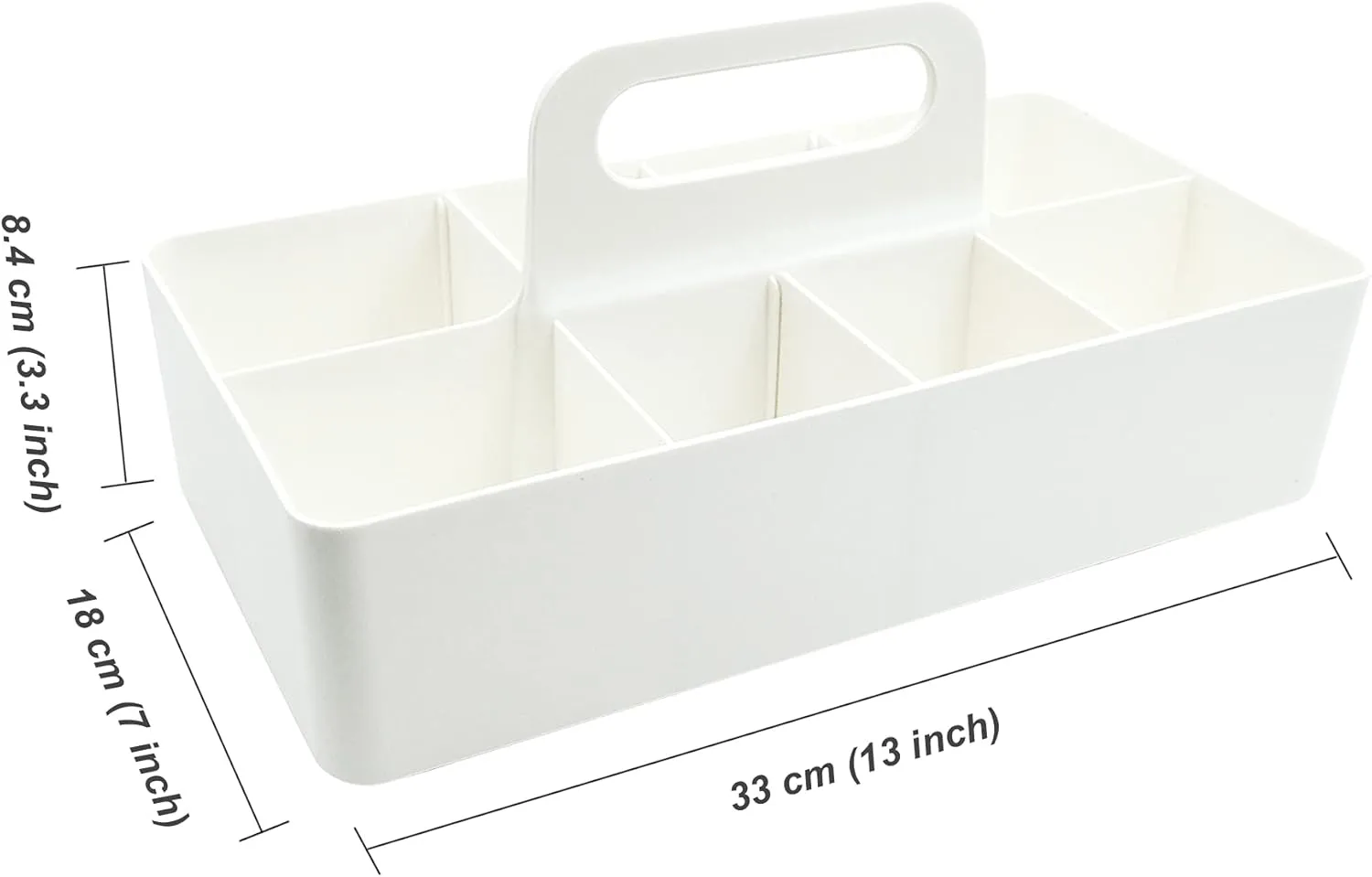 souG New Plastic Portable Makeup Organizer Caddy Tote Divided Basket Bin with Handle, DIY Divider, 8 Compartments - Office Supplies Organizer -White