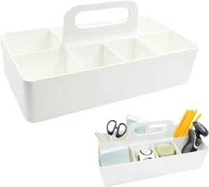 souG New Plastic Portable Makeup Organizer Caddy Tote Divided Basket Bin with Handle, DIY Divider, 8 Compartments - Office Supplies Organizer -White