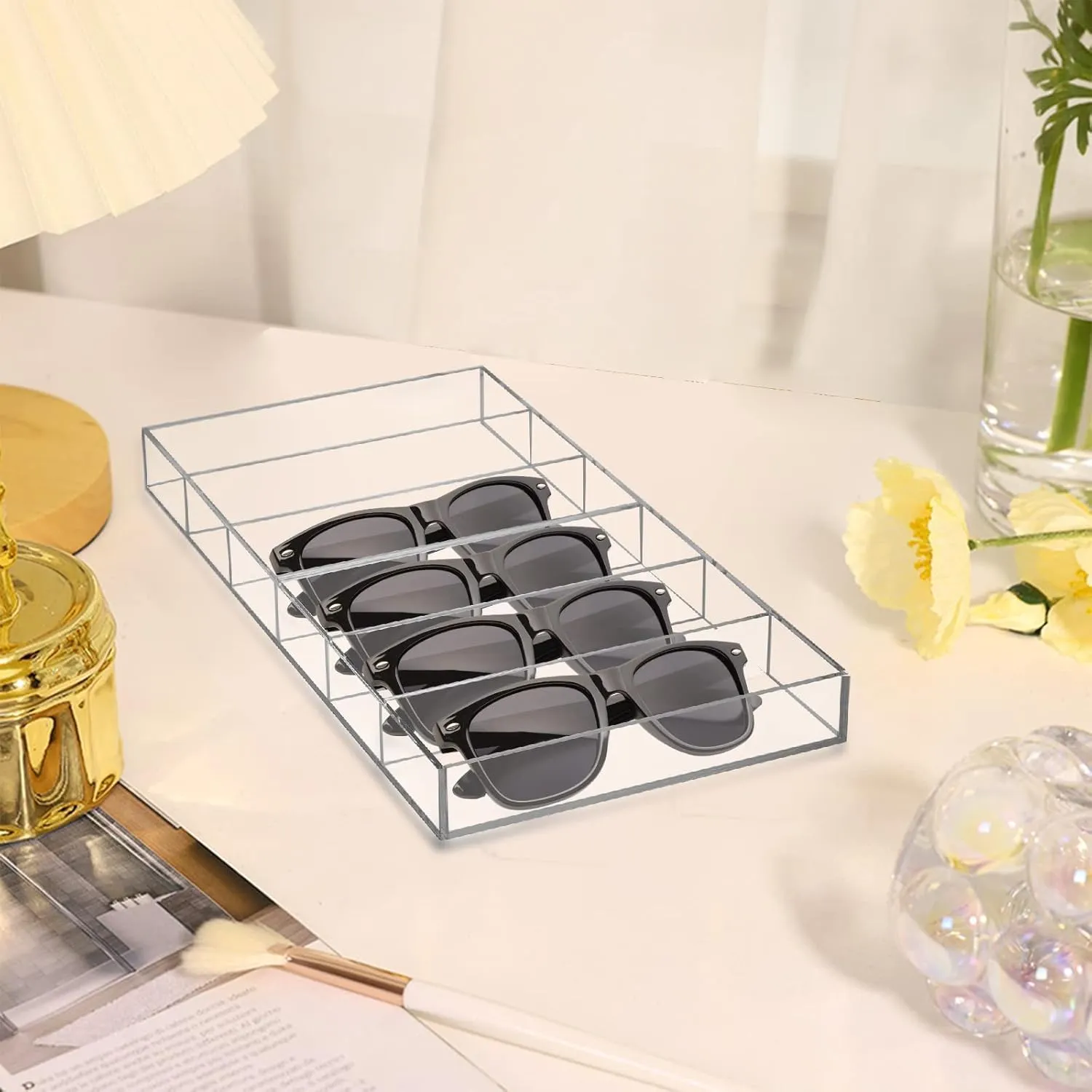 SOUJOY 2 Pack Acrylic Sunglasses Organizer, 6 Slot Clear Eyeglasses Storage Case, Stackable Eyewear Display Tray for Sunglasses, Fashion Eye Wear, Protective Glasses