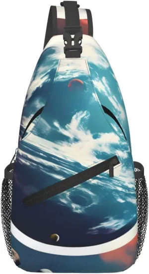 Space Planet Earth Print Sling Bag Crossbody Backpack For Women Men Hiking Travel Over The Shoulder Multipurpose Bag