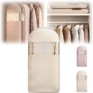 Space Saving Hanging Garment Bag with Self Compression Zipper, 2025 New Space Saver Closet Organizers, Dust Cover Clothes Bags for down Coat, For Closet Storage (Beige, X-Large)