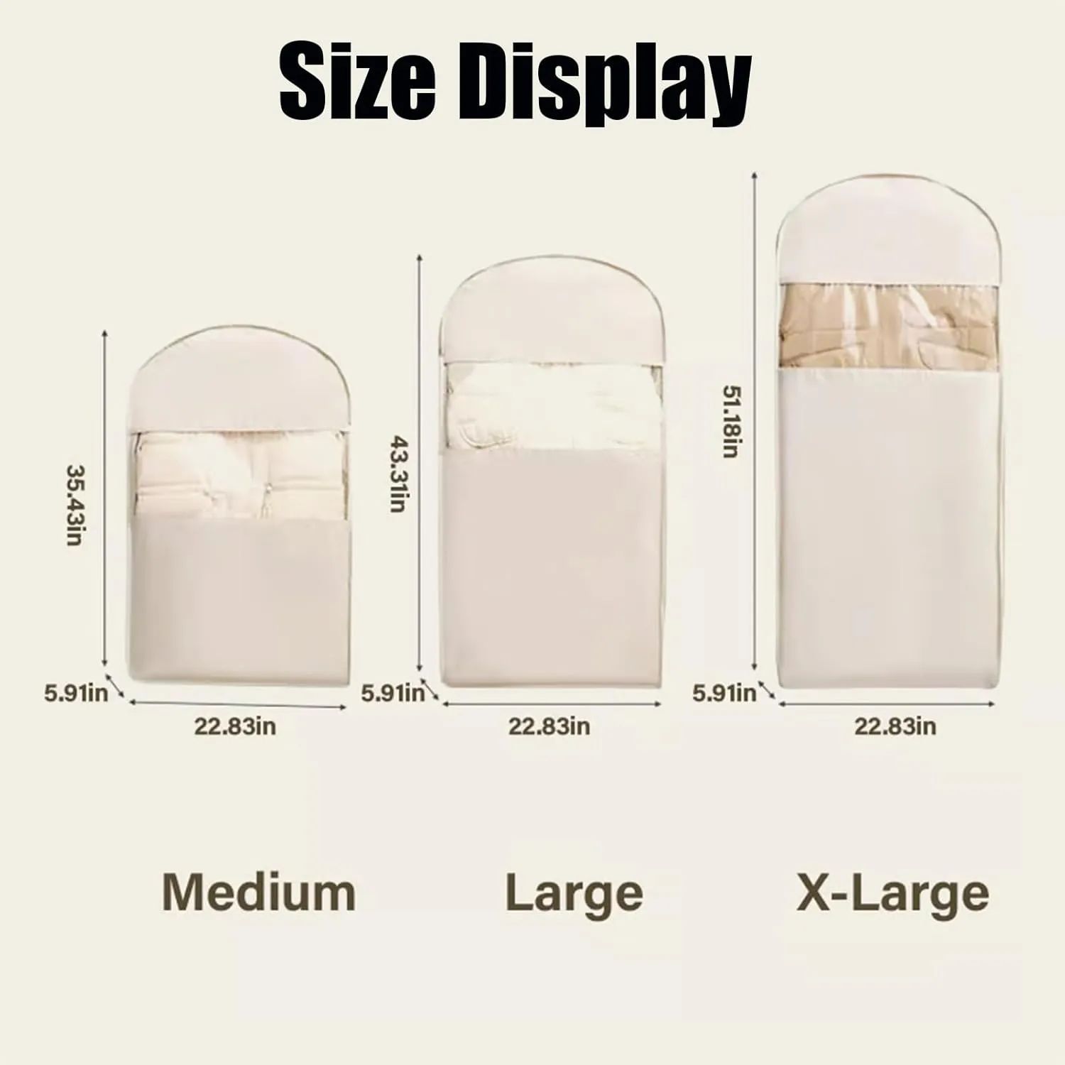 Space Saving Hanging Garment Bag with Self Compression Zipper, 2025 New Space Saver Closet Organizers for Closet Storage, Heavy Duty Garment Bag for Down Coat (Beige, M(35.43 * 22.83 * 5.91in))