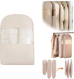 Space Saving Hanging Garment Bag with Self Compression Zipper, 2025 New Space Saver Closet Organizers for Closet Storage, Heavy Duty Garment Bag for Down Coat (Beige, M(35.43 * 22.83 * 5.91in))