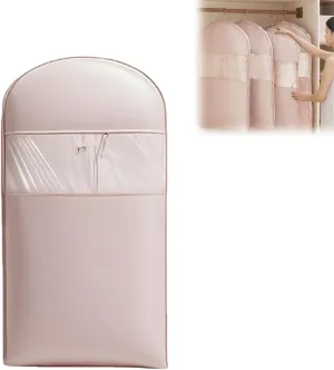 Space Saving Hanging Garment Bag with Self Compression Zipper, Space Saver Closet Organizers, Dust Cover Clothes Bags for Down Coat for Closet Storage (Pink, L)