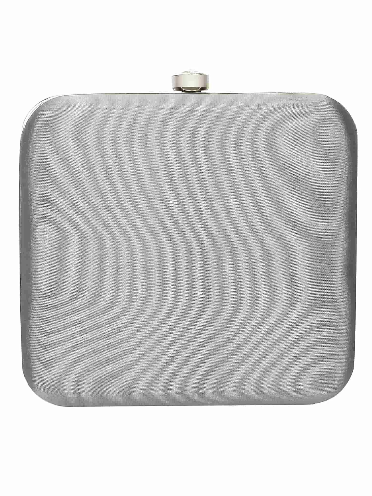 Spiffy Sequines Embellished Faux Silk Box Clutch