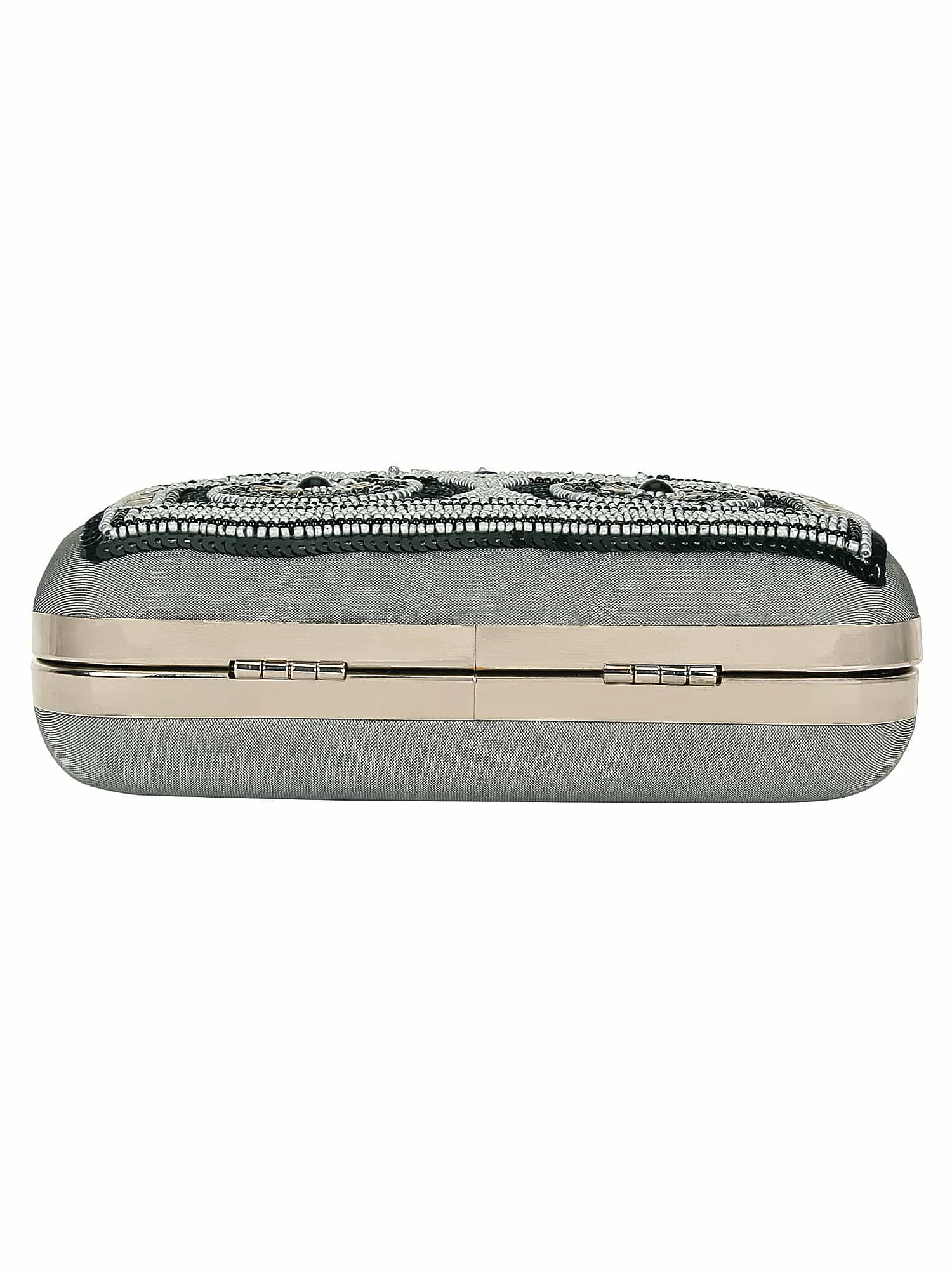 Spiffy Sequines Embellished Faux Silk Box Clutch