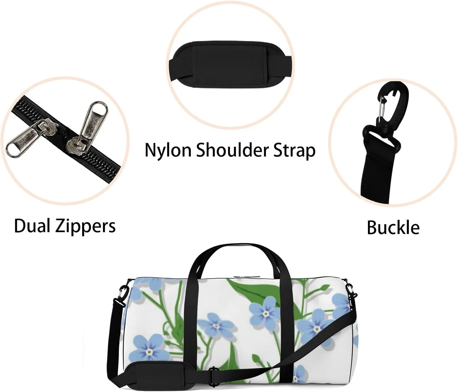 Sports Gym Bag for Women and Men Waterproof 2d Spring Flower Blue Duffel Bag Lightweight Carryon Traveling Boarding Gripsack