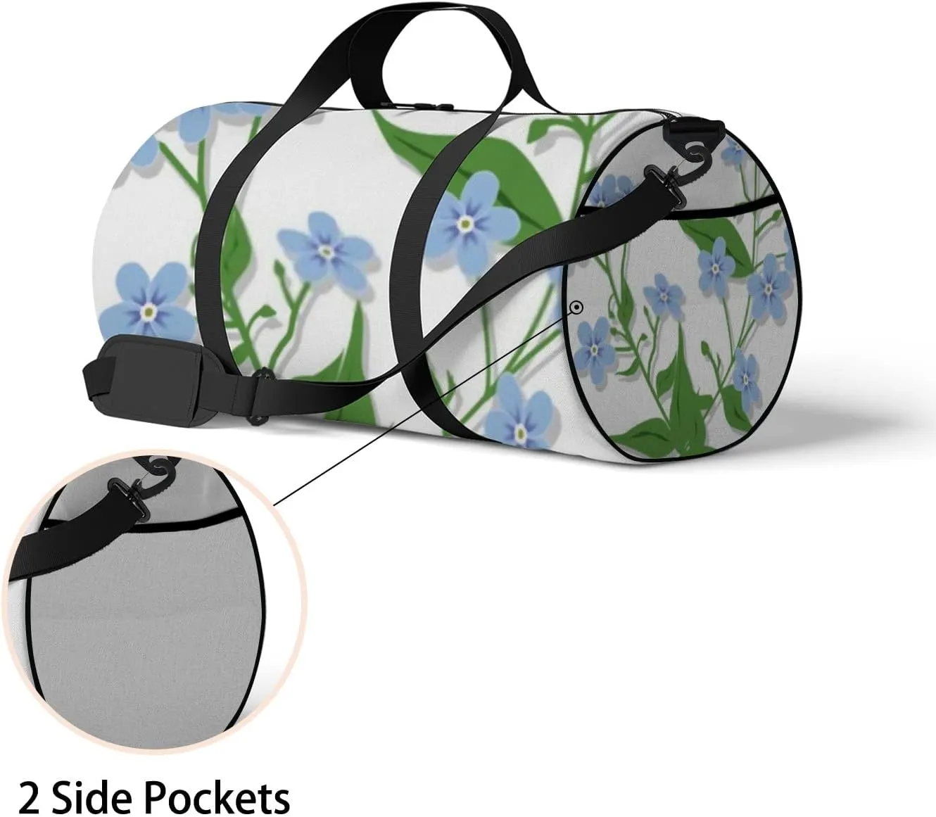 Sports Gym Bag for Women and Men Waterproof 2d Spring Flower Blue Duffel Bag Lightweight Carryon Traveling Boarding Gripsack