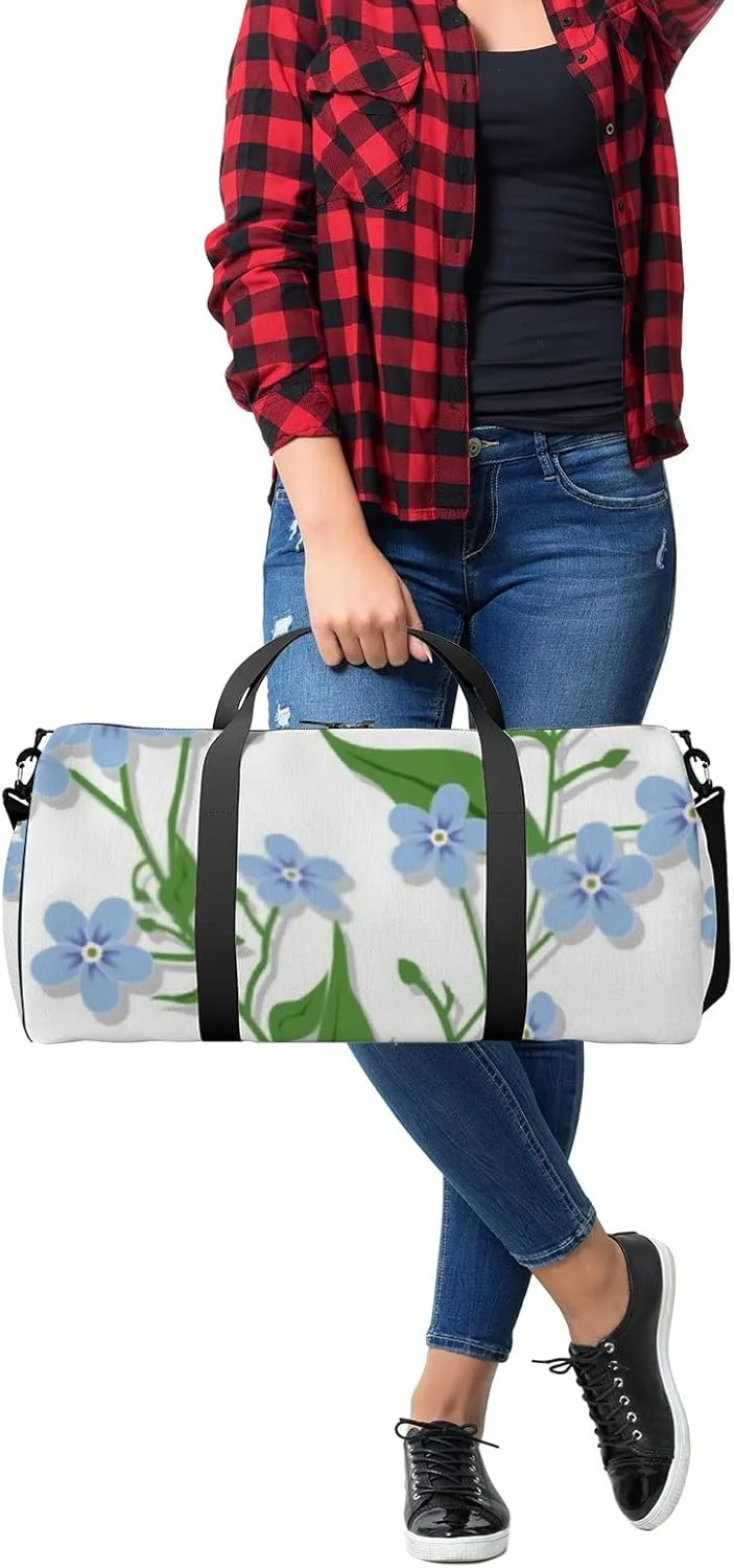 Sports Gym Bag for Women and Men Waterproof 2d Spring Flower Blue Duffel Bag Lightweight Carryon Traveling Boarding Gripsack