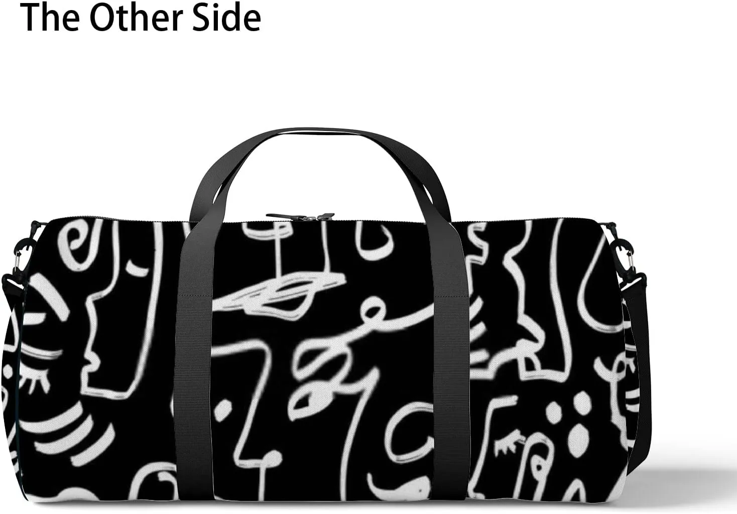 Sports Gym Bag for Women and Men Waterproof Abstract Line Drawing Faces Geometric Shapes Black Duffel Bag Lightweight Carryon Traveling Boarding Gripsack