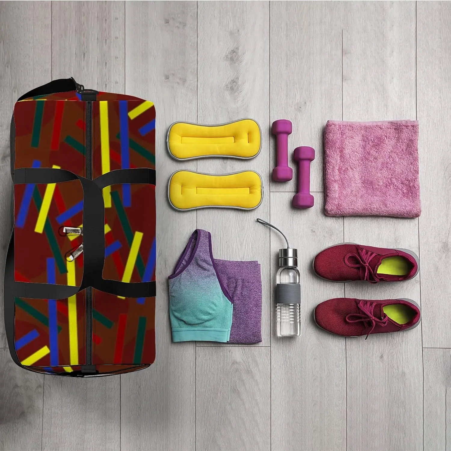 Sports Gym Bag for Women and Men Waterproof Abstract Pattern Colorful Duffel Bag Lightweight Carryon Traveling Boarding Gripsack