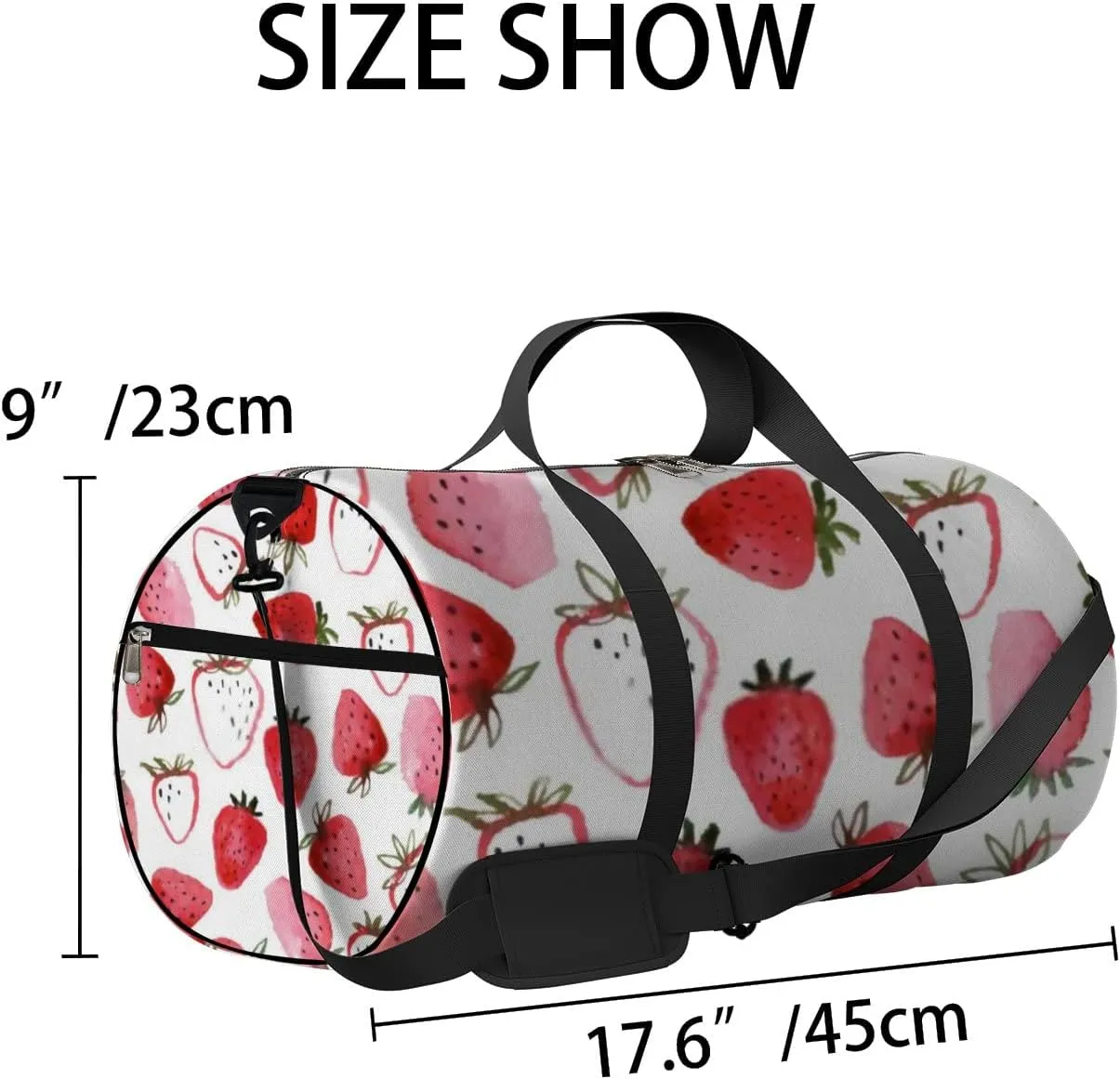 Sports Gym Bag for Women and Men Waterproof Abstract Watercolor Strawberries White Duffel Bag Lightweight Carryon Traveling Boarding Gripsack