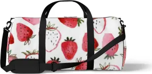 Sports Gym Bag for Women and Men Waterproof Abstract Watercolor Strawberries White Duffel Bag Lightweight Carryon Traveling Boarding Gripsack