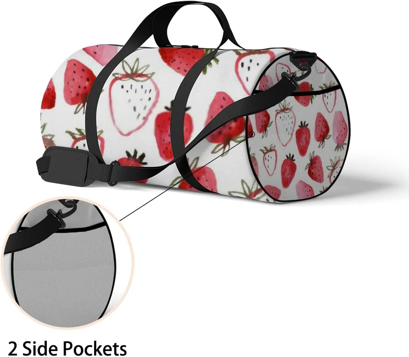 Sports Gym Bag for Women and Men Waterproof Abstract Watercolor Strawberries White Duffel Bag Lightweight Carryon Traveling Boarding Gripsack